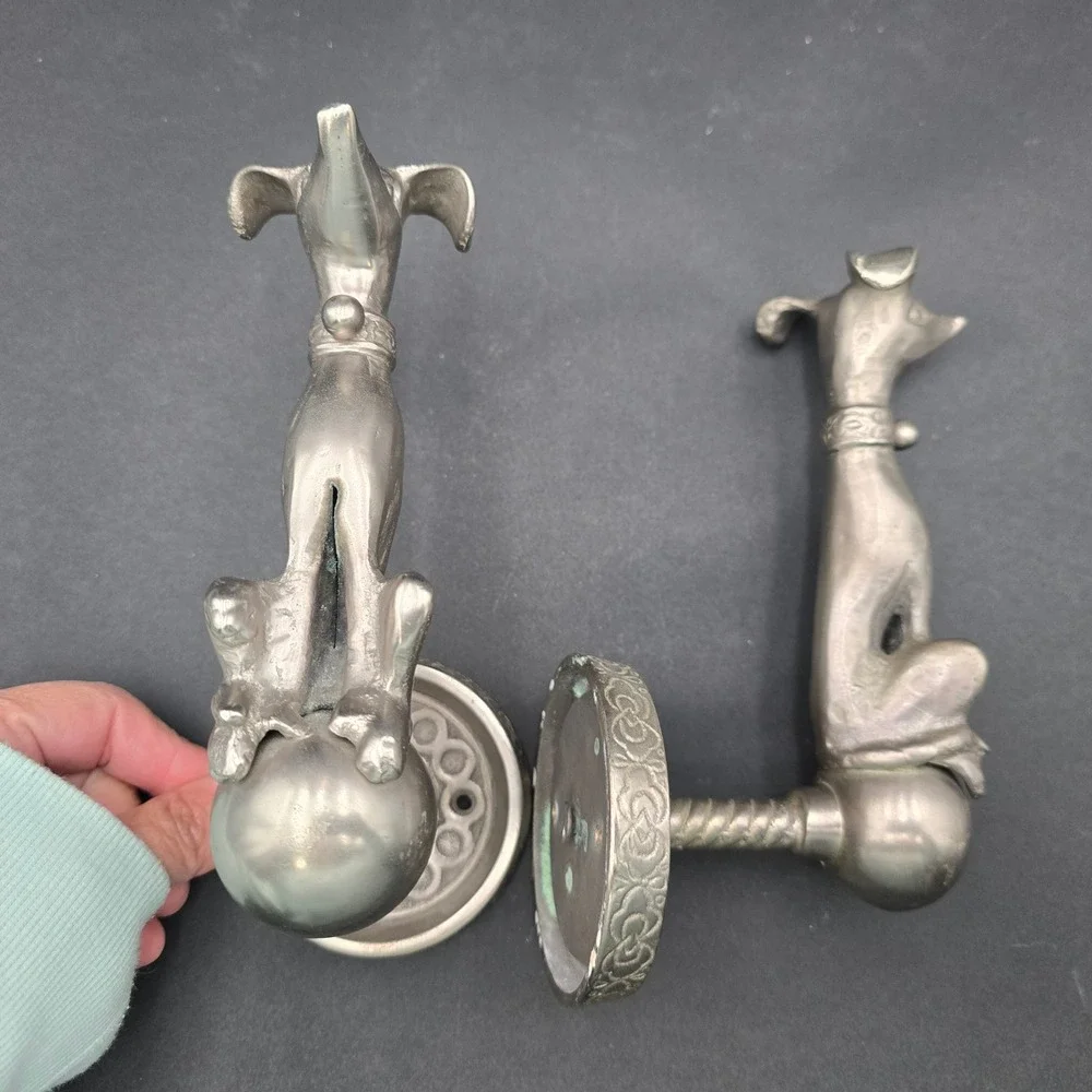 Anthropologie Dog Curtain Tiebacks Silver Tone Metal Set Watch Dog Pair